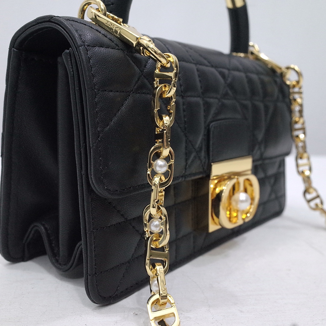 Mini Dior Ange Bag Black Macrocannage Lambskin